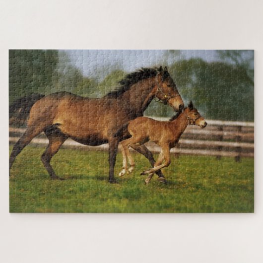 Kastanie-Mare & Foal Puzzle (Horizontal)