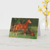 Kastanie mit Foal auf der Wiese | Hans Haag Karte (Gelbe Blume)