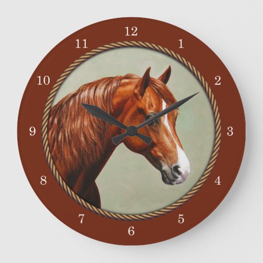Kastanie Morgan Pferd Rot Große Wanduhr (Vorderseite)