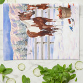 Kastanie Pinto Sorrel Paint Quarter Pferde im Schn Geschirrtuch (Gefaltet)