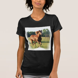 Kastanien-galoppierender Pferdedamen-T - Shirt