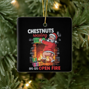 Kastanien Nüsse rösten lustiger unartiger Santa sc Keramikornament