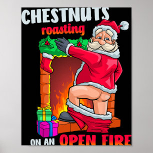 Kastanien rösten lustig unanständig Weihnachtsmann Poster