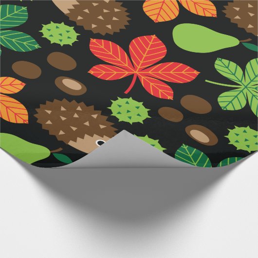 Kastanien u. Igels-nahtloses Muster Geschenkpapier (Ecke)