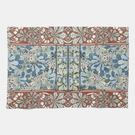 Kastanienbaum,Blätter,Botanischer Jugendstil Geschirrtuch (Horizontal)