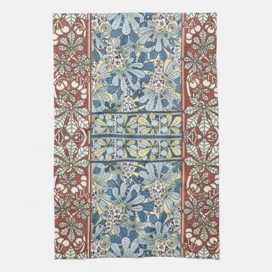 Kastanienbaum,Blätter,Botanischer Jugendstil Geschirrtuch (Vertikal)