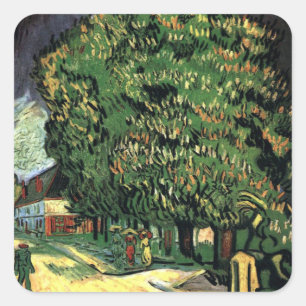 Kastanienbäume in Blossom - Gogh Quadratischer Aufkleber