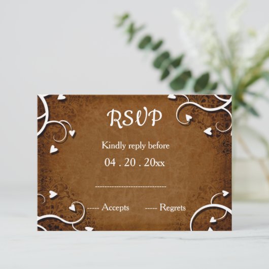 Kastanienbraun Hochzeit im Herbst RSVP CARD (Stehend Vorderseite)