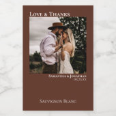 Kastanienbraun Hochzeitsstich Foto Liebe & Danke M Weinetikett (Einzelnes Label)