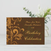 Kastanienbraun Swirl Geburtstagsparty Einladungen (Stehend Vorderseite)