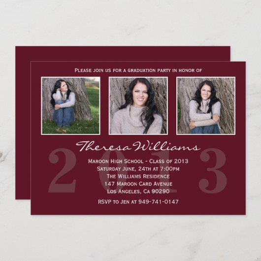 Kastanienbraune Abschluss-Mitteilung Einladung (Vorne/Hinten)