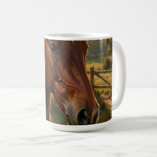 Kastanienbraunes Pferd Golden Hour Scheune Kaffeetasse