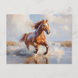 Kastanienbrown Pferd läuft am Strand Postkarte