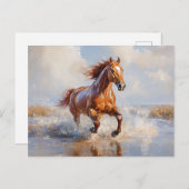 Kastanienbrown Pferd läuft am Strand Postkarte (Vorne/Hinten)