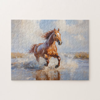 Kastanienbrown Pferd läuft am Strand Puzzle