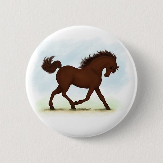 Kastanienbrown Pferd Reittier Button (Vorderseite)