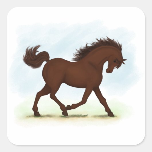 Kastanienbrown Pferd Reittier Quadratischer Aufkleber (Vorderseite)