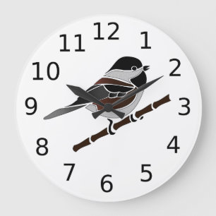 Kastaniengeflügel Chickadee Bird Illustriert Große Wanduhr
