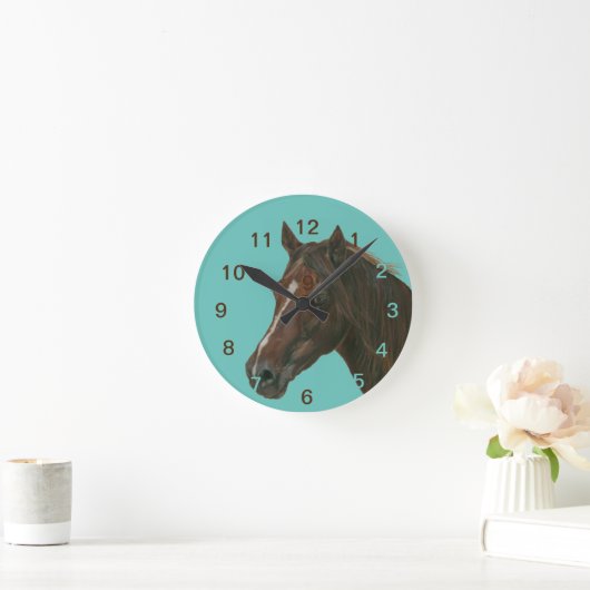 Kastanienmare-Portrait-Pferdebild Runde Wanduhr (Zuhause)