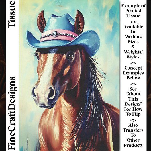 Kastanienpferd, Blue Pink Cowboy Hat CS9 Decoupage Seidenpapier