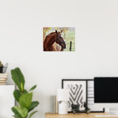 Kastanienpferd, mit Bridle in Weide Poster (Heimbüro)