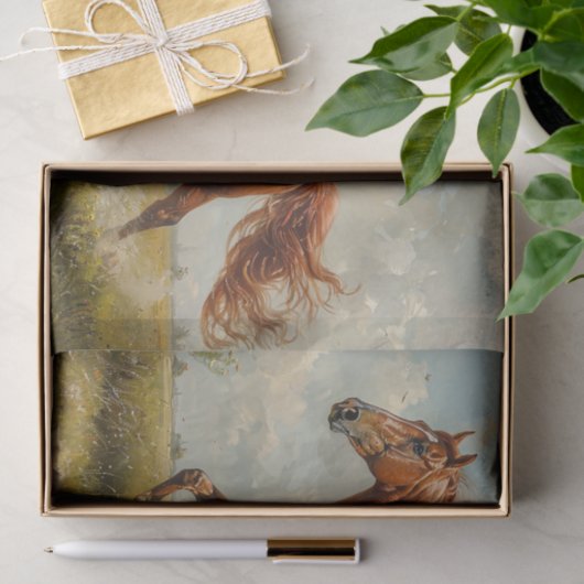 Kastanienpferd Ölgemälde Dekoupage Seidenpapier (Geschenk)