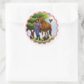 Kastanienpferd und Mädchen Runder Aufkleber (Tasche)