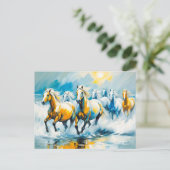 Kastanienpferde, die durch das Schwarze Meer laufe Postkarte (Stehend Vorderseite)