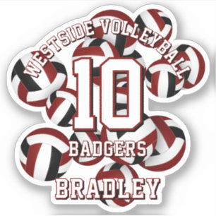 kastanienrote schwarze Teamfarben Volleybälle Kind Aufkleber