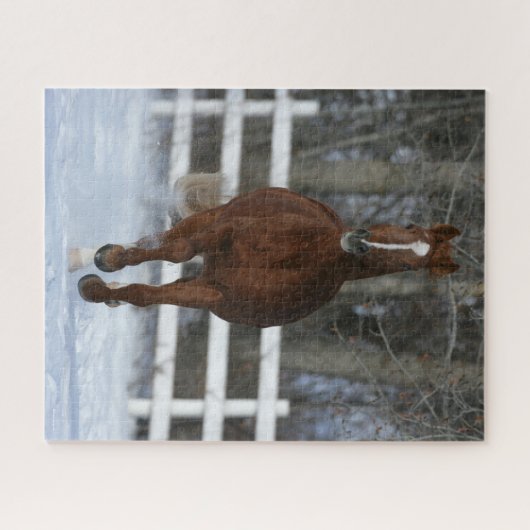Kastanientrakehner-Hengst im Schnee Puzzle (Horizontal)