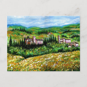 KASTEN IN DER LANDSCHAFT CHIANTI,GELBE BLUME POSTKARTE