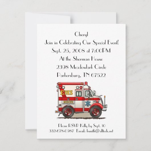 Kasten-LKW-Krankenwagen Einladung (Rückseite)