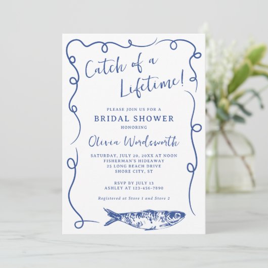 Kastenfisch Whimsical Doodle Brautparty Einladung (Stehend Vorderseite)