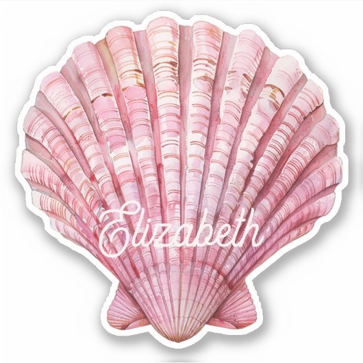Kastenrosa Seashell auf Weiß Personalisiert Aufkleber (Vorderseite)