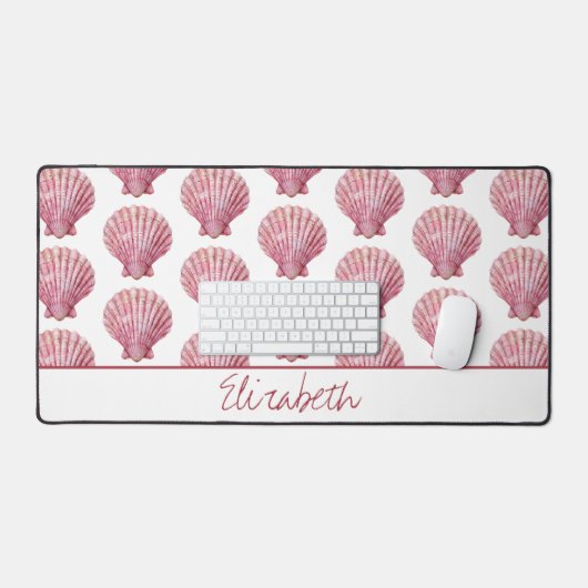 Kastenrosa Seashell auf Weiß Personalisiert Schreibtischunterlage (Tastatur & Maus)