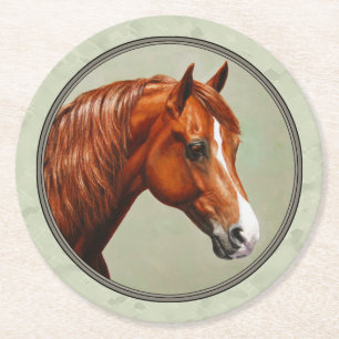 Kastnut Morgan Horse Sage Green Runder Pappuntersetzer