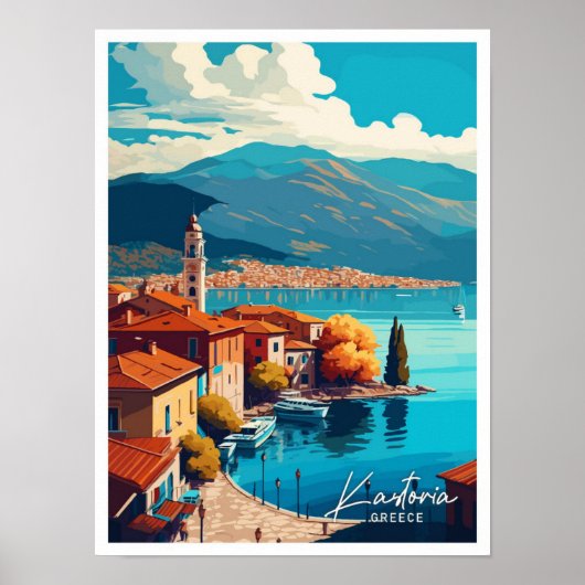 Kastoria Griechenland Reisen Vintage Illustration Poster (Vorne)