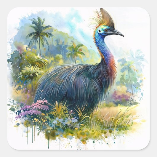 Kasuar-Wasserfarben-Kunst Quadratischer Aufkleber (Vorderseite)