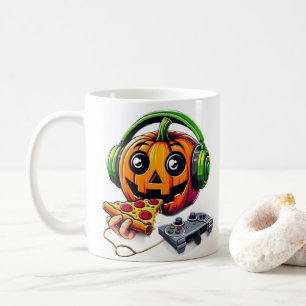 Käsy Halloween Vibes: Pumpkin Enjoys Pizza Gamin Kaffeetasse