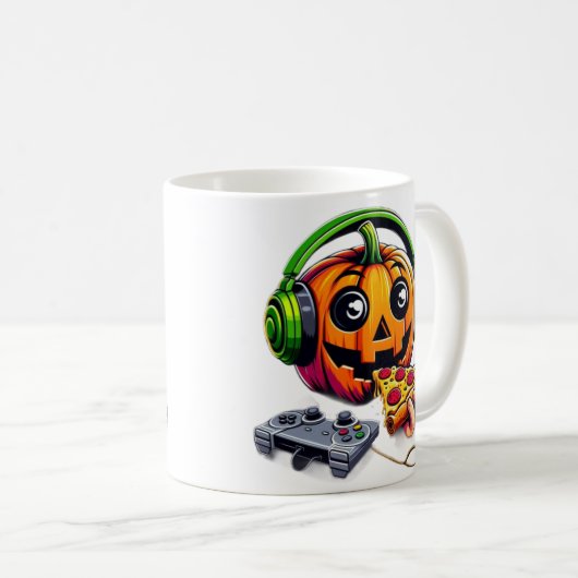 Käsy Halloween Vibes: Pumpkin Enjoys Pizza Gamin Kaffeetasse (VorderseiteRechts)