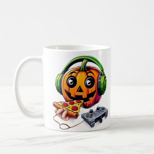 Käsy Halloween Vibes: Pumpkin Enjoys Pizza Gamin Kaffeetasse (Links)