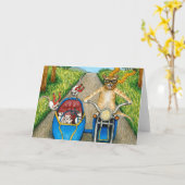 Kat 384 mit Maus auf Motorrad-Grußkarte Karte (Gelbe Blume)