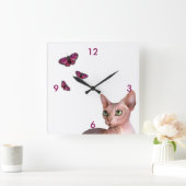 Kat 578 Sphynx Sphinx Kat Pink Butterfly Quadratische Wanduhr (Zuhause)