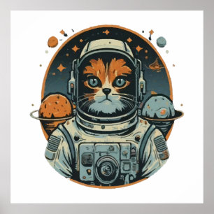 Kat-Astronaut auf Asteroiden Poster