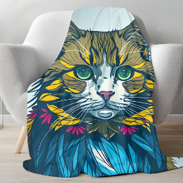 Kat fraß die Kanarienfeder | Farbige Porträtkunst Fleecedecke