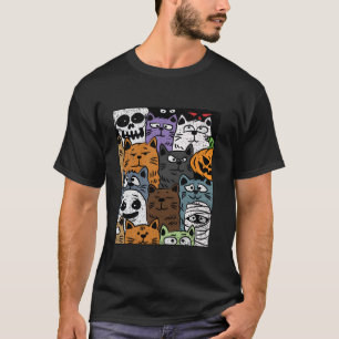 Kat-gedrucktes Halloween-Design Spooky Skelett Ske T-Shirt