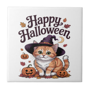 Kat Kürbis Frohes Halloween Fliese