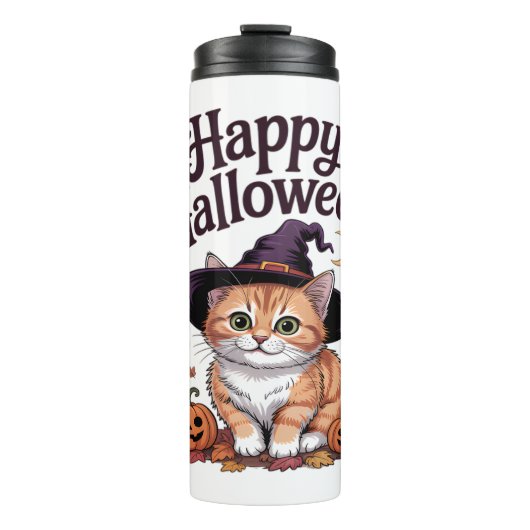 Kat Kürbis Frohes Halloween Thermosbecher (Vorderseite)