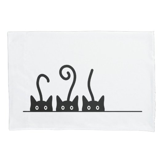 Kat lijn tekening. Drie katjes. Wereld Kattendag. Kissenbezug (Vorderseite)