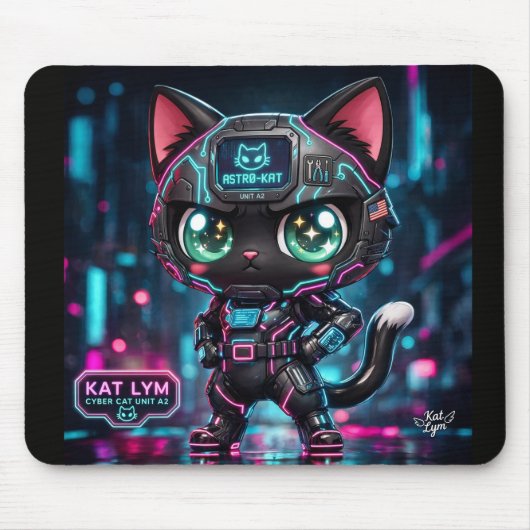 Kat Lym Cyberpunk Mecha Cat Desk Mat - Astro-Kat Mousepad (Vorne)